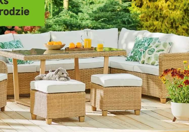 Meble ogrodowe zestaw Medena technorattanowe beżowe