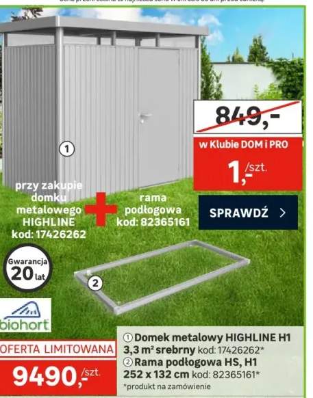 Domek narzędziowy metalowy Highline H1 pojedyncze drzwi 3,33 m2 srebrny
