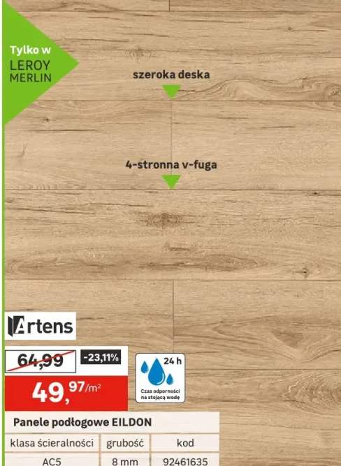 Panele podłogowe laminowane wodoodporne AC5 8 mm Artens Eildon 2 XL struktura naturalnego drewna