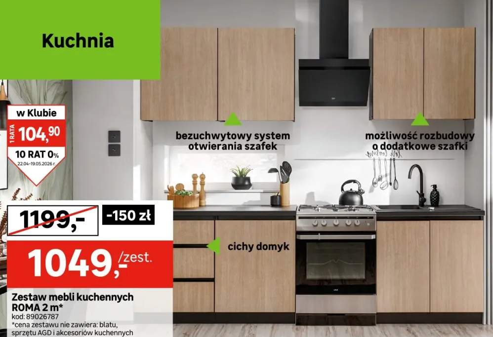 Zestaw mebli kuchennych Roma 6 el. 200 cm kolor jodełka/czarny