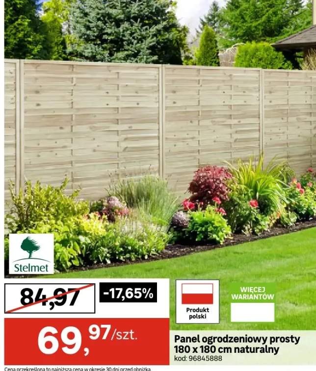 Panel ogrodzeniowy szczelny prosty 180x180 cm naturalny STELMET