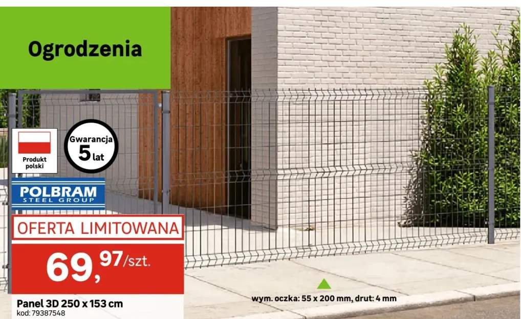 Panel ogrodzeniowy 3D 4,0 mm 153x250 cm oczko 55x200 antracyt Polbram