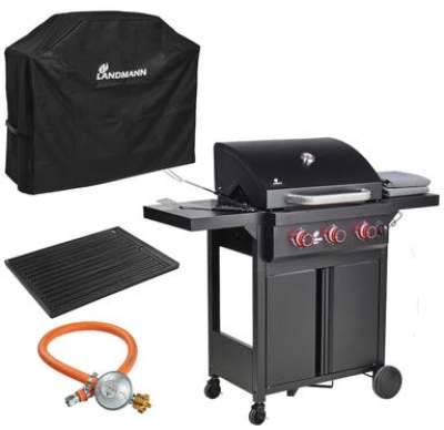 Grill gazowy 12 kW HERON COOK 3+1 płyta żeliwna + reduktor  + pokrowiec + mutlitool LANDMANN