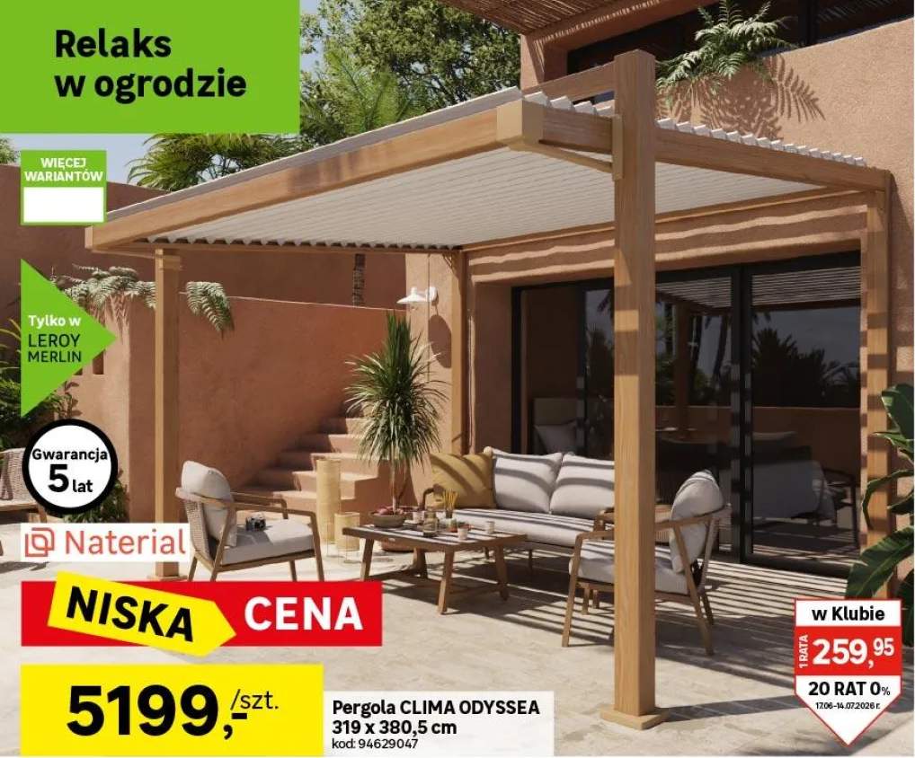 Pergola bioklimatyczna Clima Astra 319 x 380,5 cm efekt drewna beż Naterial