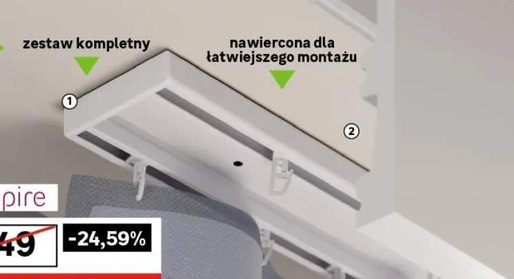 Szyna sufitowa 2-torowa 150 cm biała aluminiowa z akcesoriami Inspire