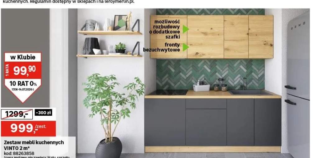 Zestaw mebli kuchennych Vinto 6 el. 200 cm kolor szary/dąb