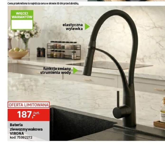 Bateria kuchenna z wyciąganą wylewką Virona Czarna 2 funkcje Quality