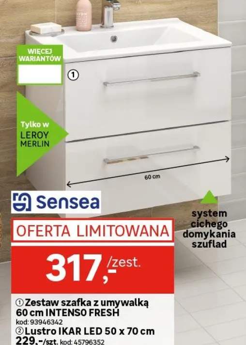 Szafka wisząca z umywalką zestaw Intenso Fresh 61x46 cm złoty dąb Sensea