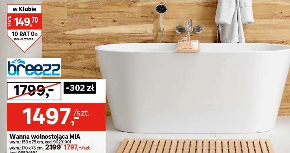 Wanna wolnostojąca Mia 149,5 x 75 Durasan
