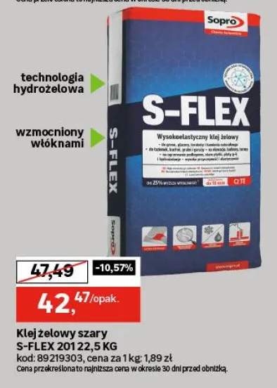 Zaprawa klejowa  żelowa S-Flex szary 22,5 KG Sopro