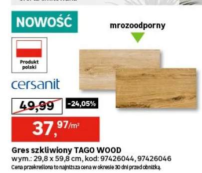 Gres szkliwiony Tago Wood Beige Mat 29.8x59.8 Cersanit