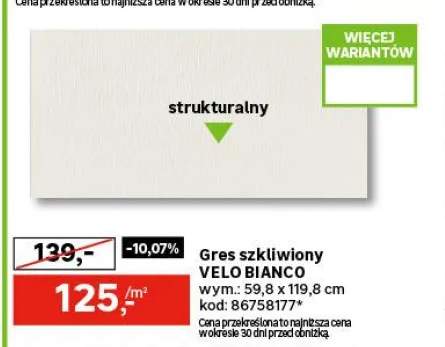 Gres szkliwiony Velo 2 Bianco 59.8x119.8 Arte