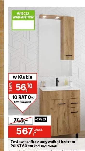 Zestaw szafka z umywalką i lustrem Point 60 Defra