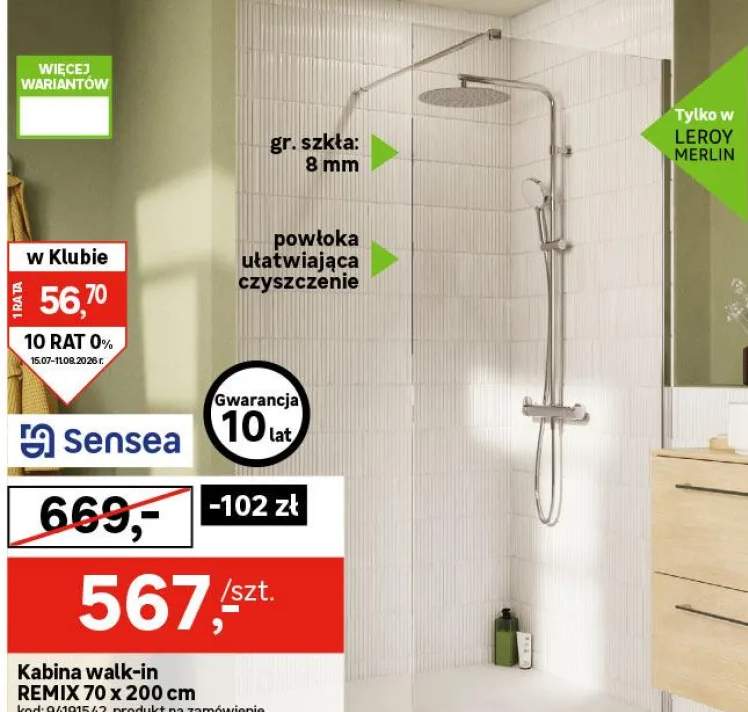 Kabina Walk-in Remix 70 x 200 cm chrom Sensea