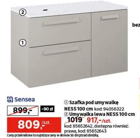Szafka pod umywalkę wisząca Ness 100x45.6x59 cm beżowa Sensea