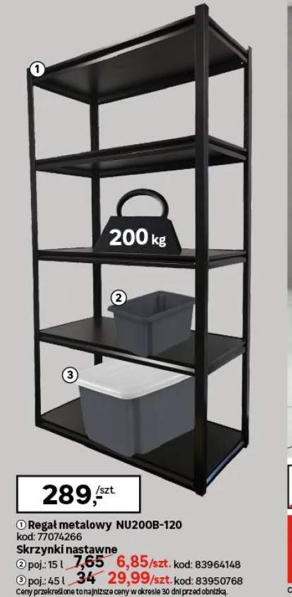 Regał metalowy NU200B-120 45x124x7.5 cm 200 kg czarny Nu Home