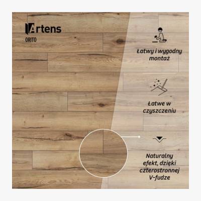 Panele podłogowe laminowane wodoodporne AC5 8 mm Artens Orito naturalne drewno