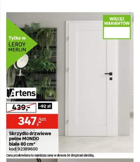 Skrzydło drzwiowe pełne Mondo białe 80 cm Artens