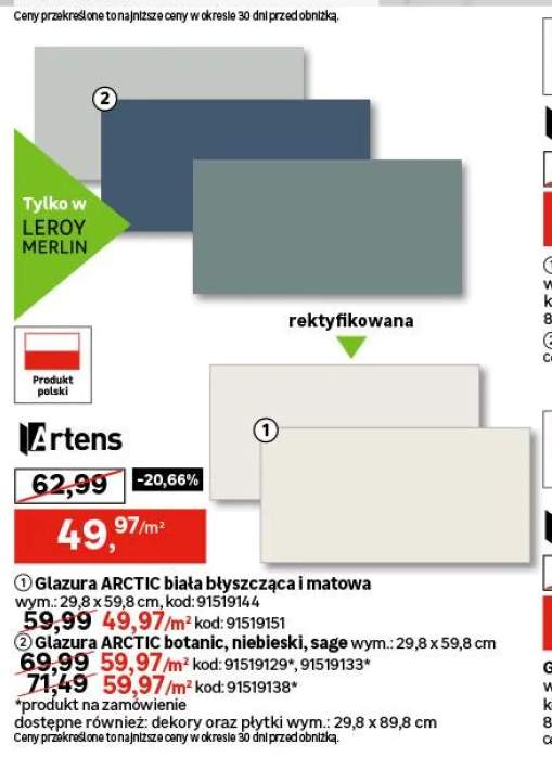Glazura Arctic biała błyszcząca 29,8x59,8 cm Artens +4 warianty
