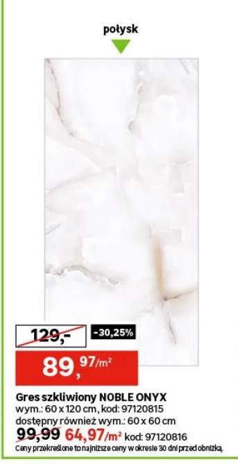 Gres szkliwiony Noble Onyx 60x120 cm +1 wariant