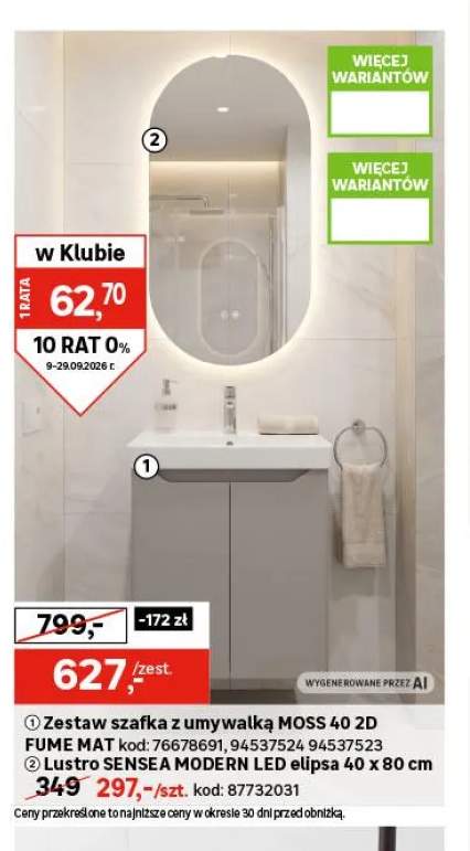 Zestaw szafka z umywalką Moss 40 2D Fume Mat +1 wariant