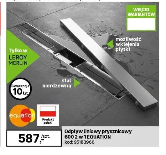 Odpływ liniowy prysznicowy 600 2 w 1 Equation