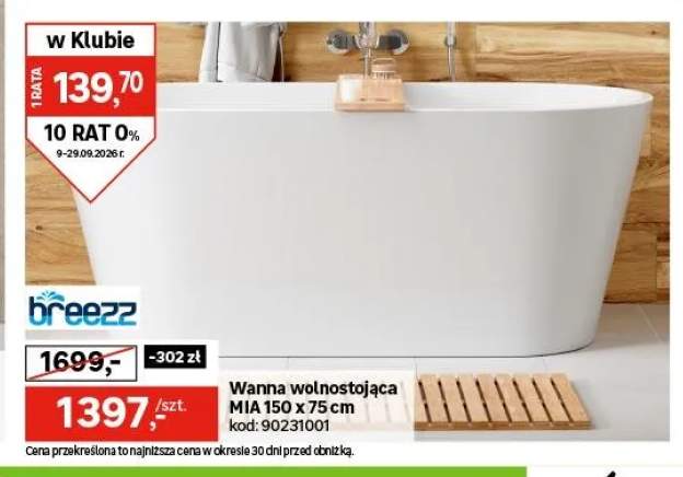 Wanna wolnostojąca Mia 150x75 cm Breezz