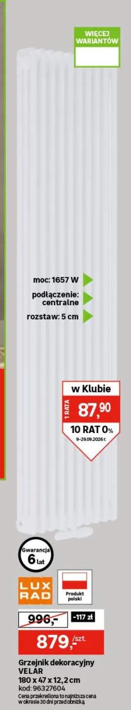 Grzejnik dekoracyjny Velar 180x47x12,2 cm Lux Rad
