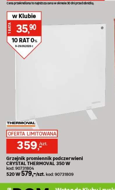 Grzejnik promiennik podczerwieni Crystal 350W Thermoval +1 wariant