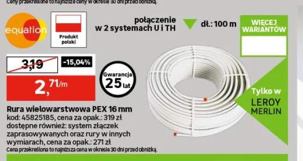 Rura wielowarstwowa PEX 16 mm 100 m Equation
