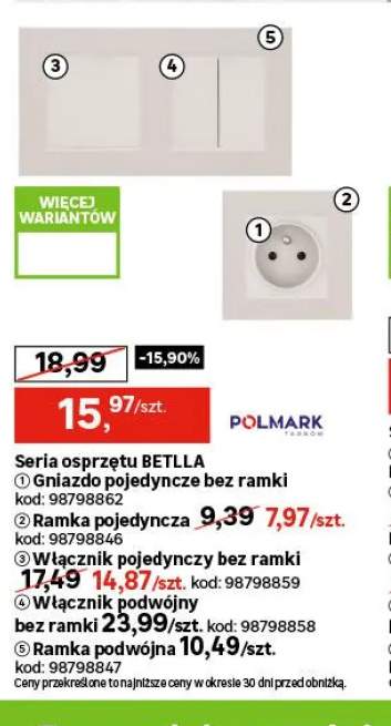 Gniazdo pojedyncze bez ramki Betlla Polmark +4 warianty
