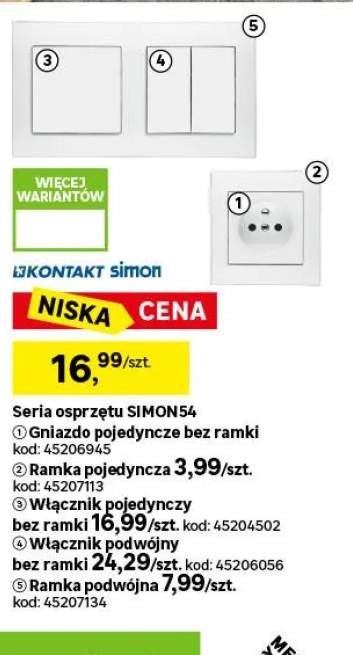 Gniazdo pojedyncze bez ramki Simon54 Kontakt Simon +4 warianty