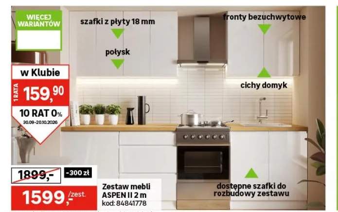 Zestaw mebli kuchennych Aspen II 6 el. 200 cm kolor dąb craft