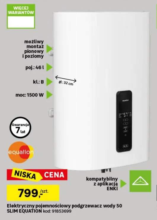Elektryczny akumulacyjny podgrzewacz wody ES50V-TF7(EU)-1L 50 Equation