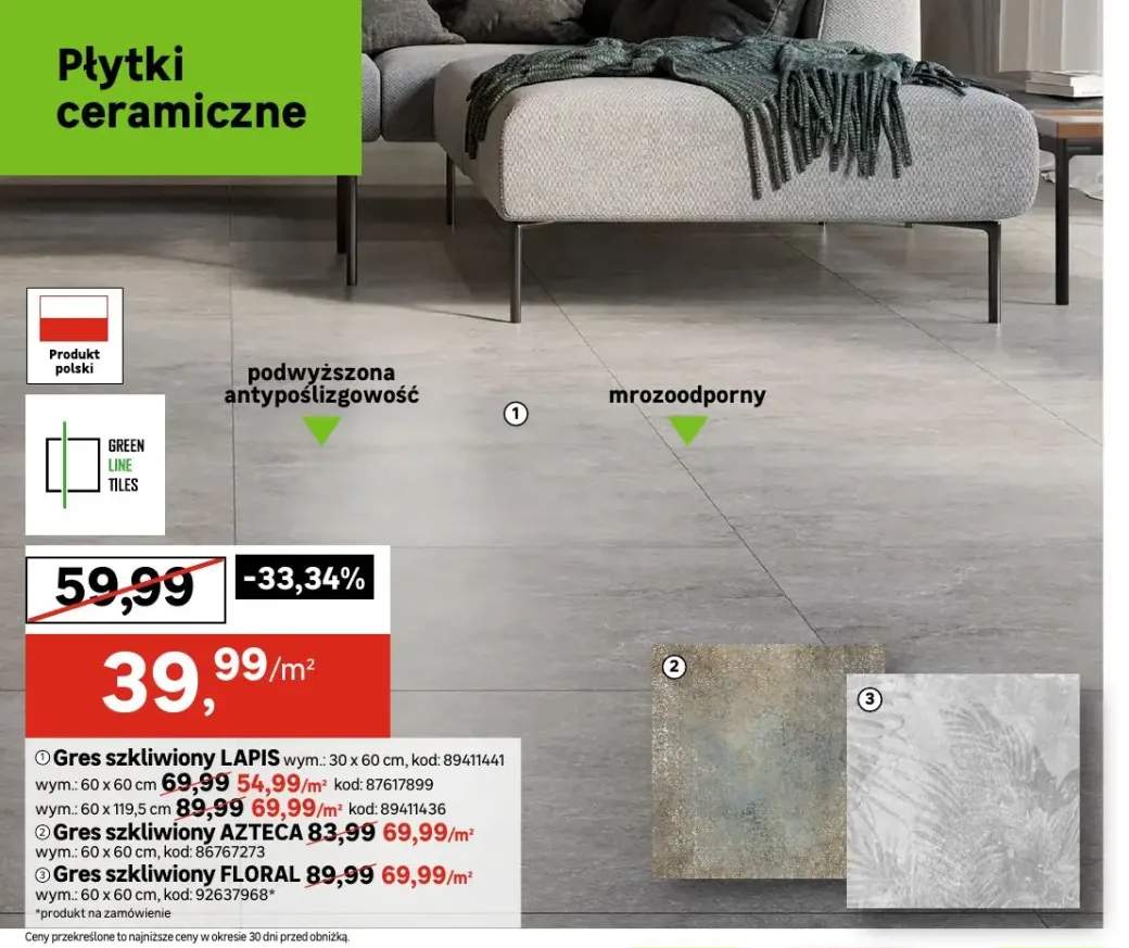 Gres szkliwiony Lapis 30x60 cm Green Line Tiles +4 warianty