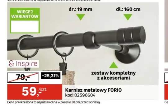 Karnisz metalowy Forio 160 cm zestaw kompletny z akcesoriami Inspire
