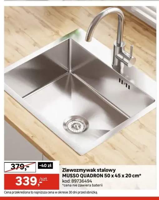 Zlewozmywak stalowy Musso Quadron 50x45x20 cm