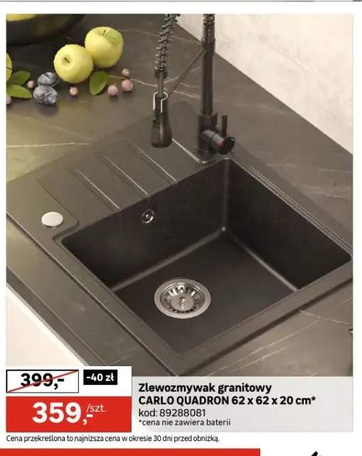 Zlewozmywak granitowy Carlo Quadron 62x62x20 cm