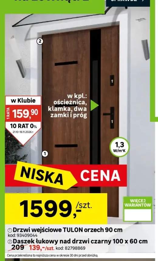 Drzwi wejściowe Tulon orzech 90 cm +1 wariant