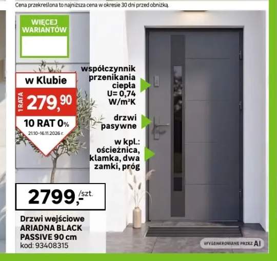 Drzwi wejściowe Ariadna Black Passive 90 cm