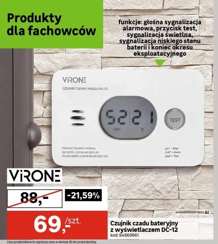 Czujnik czadu bateryjny z wyświetlaczem DC-12 Virone
