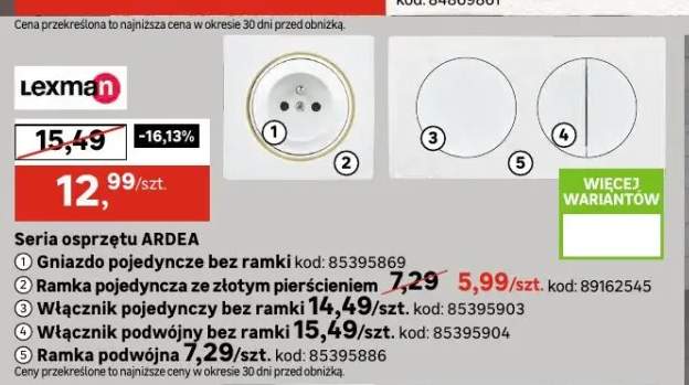 Gniazdo pojedyncze bez ramki Ardea Lexman +4 warianty