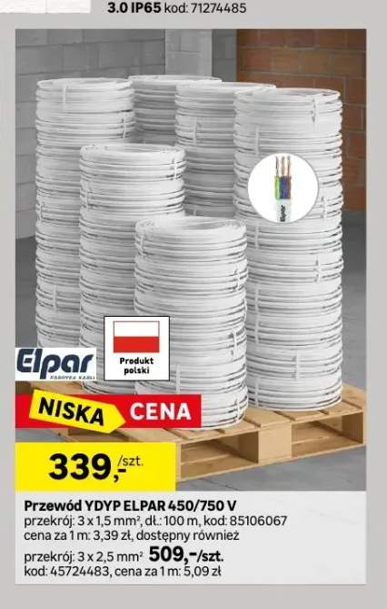 Przewód Ydyp 450/750V 3x1,5mm2 Elpar +1 wariant