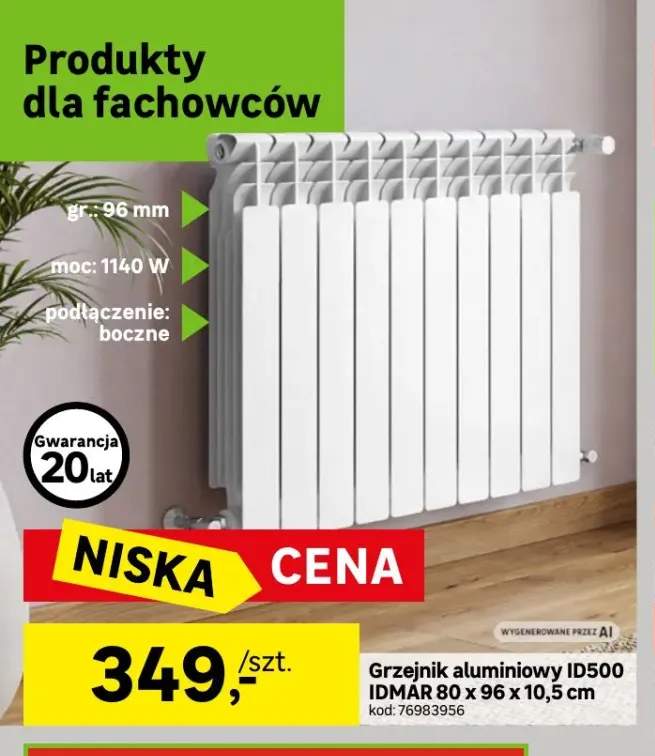 Grzejnik aluminiowy ID500 Idmar 80x96x10,5 cm