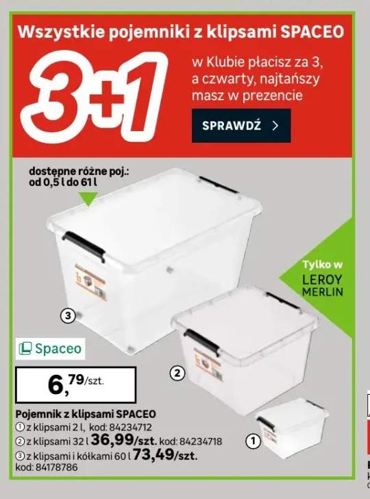 Pojemniki z klipsami Spaceo +1 wariant